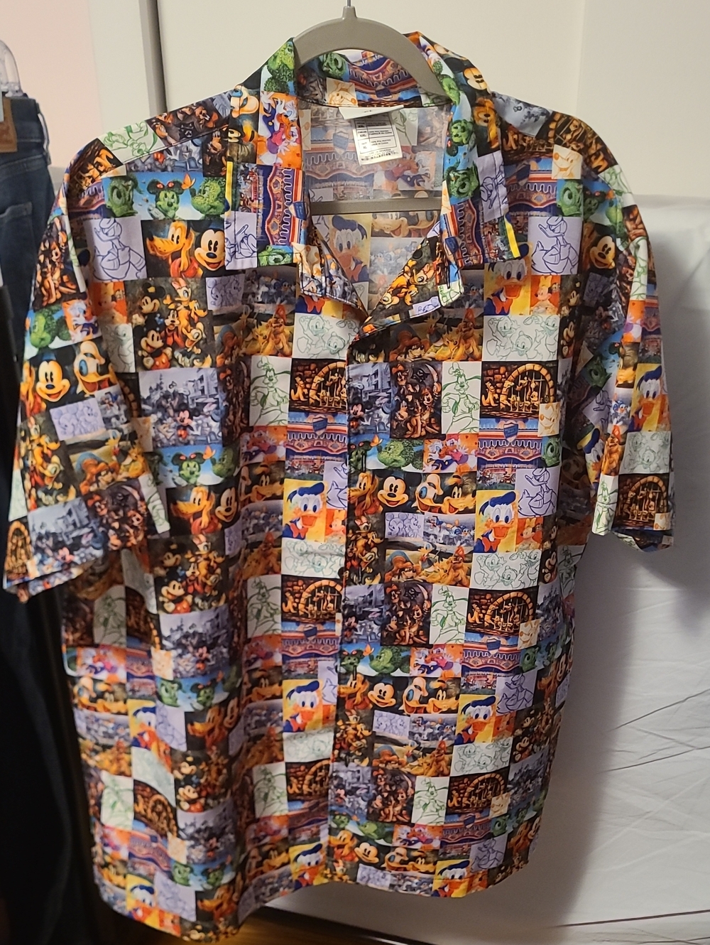 Men's Short-Sleeve Disney Character Patchwork Button-Up Shirt - Multicolor